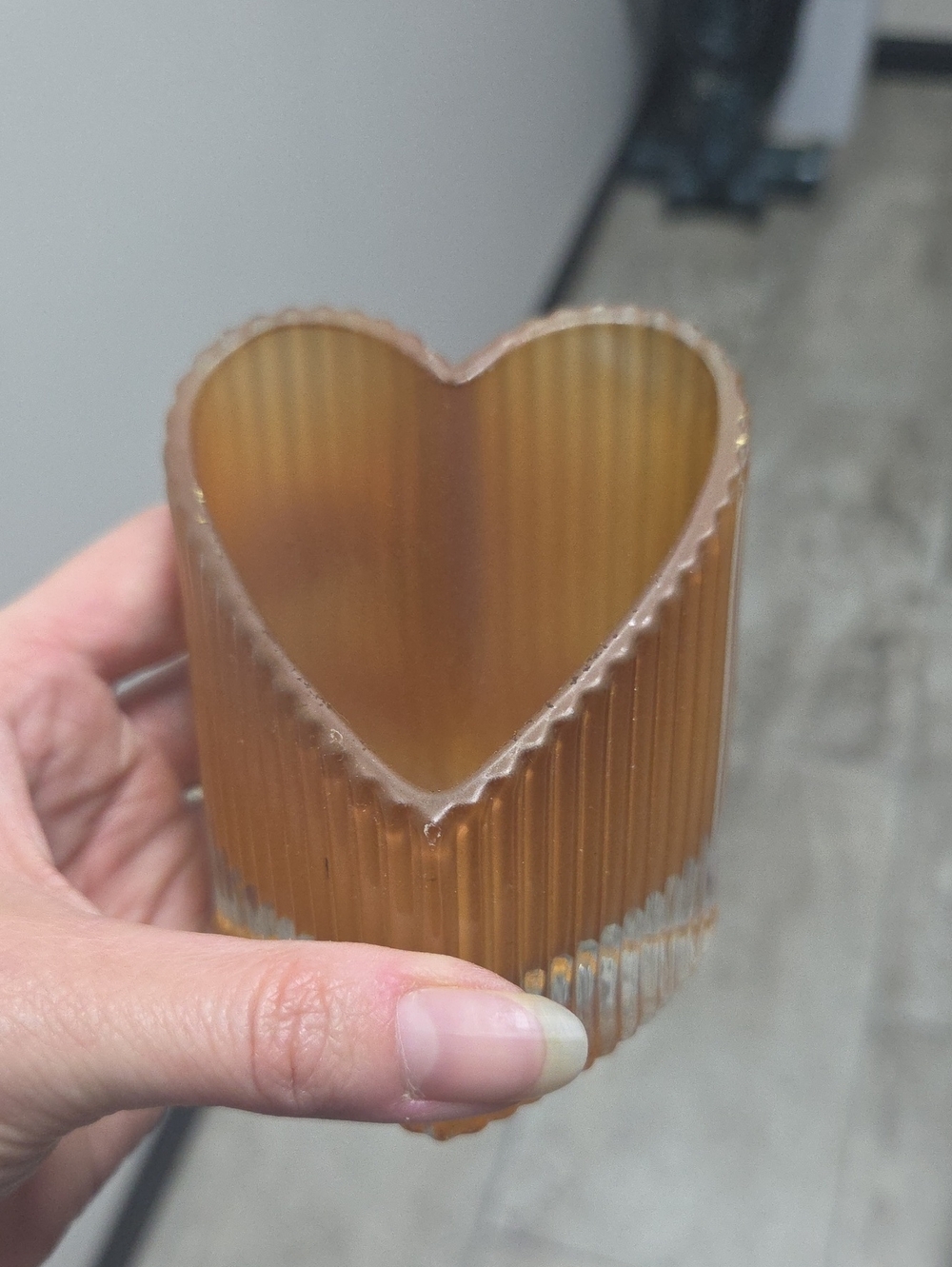 Amber Heart Glass Votive Holder - Home Accents